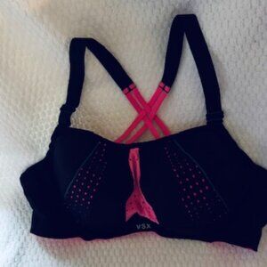Victoria’s Secret VSX Sports Bra • Black & Pink • Sz 36B Adjustable Criss-Cross